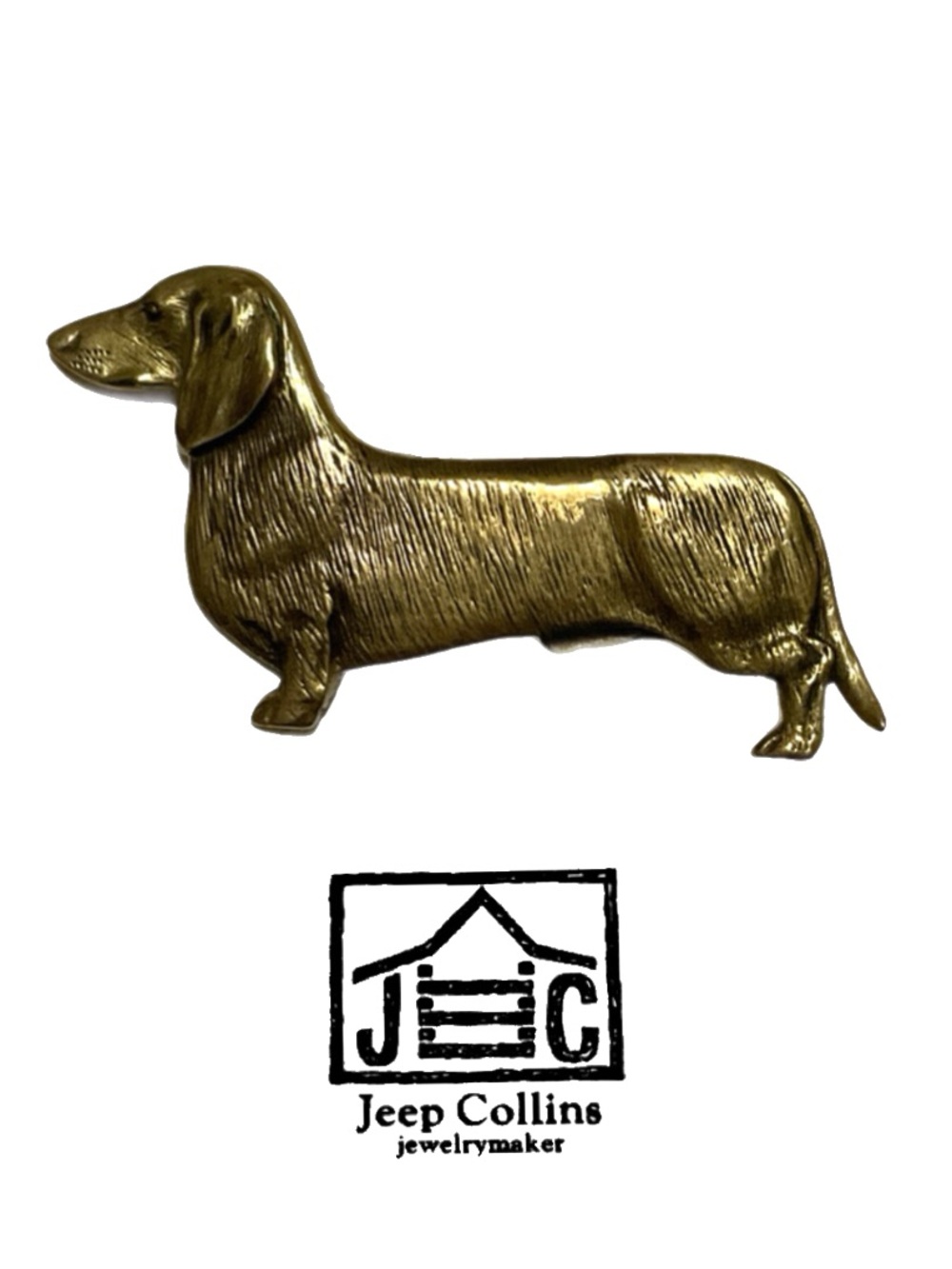 Jeep Collins Brass Dachshund Wiener Dog Pin /Brooch - Vintage